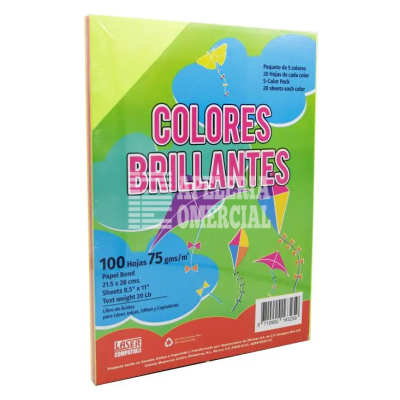 PAPEL T.CARTA COLORES BRILLANTES PAQ. C/100